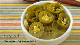  Presentation with jalapeno - Cool new slide deck with bowl-with-sliced-pickled-jalapeno backdrop and a gold colored foreground