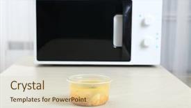  Presentation with soup - Presentation design consisting of bowl with soup near microwave background and a soft green colored foreground