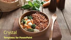  Presentation with brown rice - Audience pleasing theme consisting of bowl with tasty brown rice backdrop and a tawny brown colored foreground