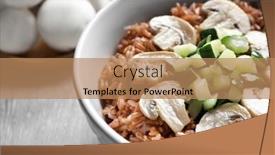  Presentation with brown rice - Amazing PPT layouts having bowl with tasty brown rice zucchini and mushrooms on table closeup backdrop and a coral colored foreground