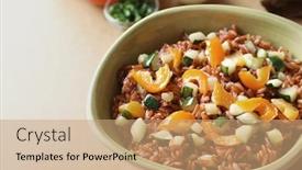  Presentation with brown rice - Audience pleasing theme consisting of bowl-with-tasty-brown-rice backdrop and a coral colored foreground
