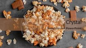  Presentation with dark grey - Theme enhanced with bowl with tasty caramel popcorn background and a coral colored foreground