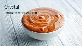  Presentation with sauce - Cool new presentation theme with bowl with tasty caramel sauce backdrop and a sky blue colored foreground