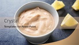  Presentation with taco - Amazing PPT theme having bowl with tasty fish taco sauce on kitchen table backdrop and a lemonade colored foreground