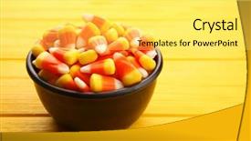  Presentation with halloween candy assorti - Presentation theme consisting of bowl with tasty halloween candies background and a  colored foreground