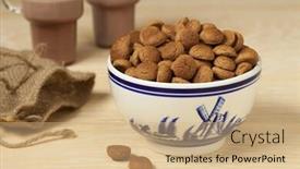  Presentation with dutch sinterklaas - Theme featuring bowl with traditional dutch gingerbread cookies and hot chocolate milk for sinterklaas evening background and a coral colored foreground