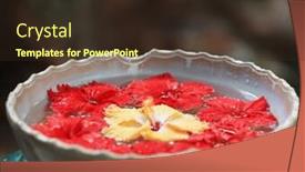  Presentation with tropical flowers - Presentation theme having bowl with water and beautiful tropical flowers outdoors background and a tawny brown colored foreground