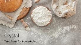  Presentation with flour - Amazing PPT theme having bowl with wheat flour backdrop and a light gray colored foreground