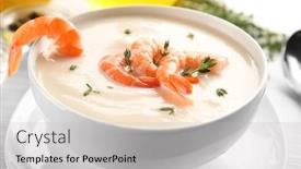  Presentation with shrimp - Audience pleasing presentation theme consisting of bowl with yummy shrimp cream soup on table closeup backdrop and a light gray colored foreground