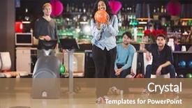  Presentation with of a black hole - PPT theme featuring bowling energy - young black woman holds background and a coral colored foreground