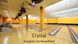  Presentation with bowling - Slides enhanced with concentrated businessman wearing in casual blue shirt sitting at the table with pen in his hand and thinking on the bookshelves background waist up background and a coral colored foreground