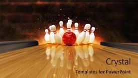  Presentation with fire explosion - Audience pleasing PPT theme consisting of bowling strike hit with fire backdrop and a gold colored foreground