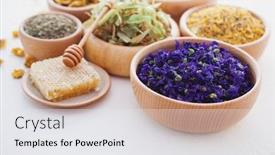  Presentation with alternative medicine - Colorful PPT theme enhanced with bowls-full-of-different-herbs backdrop and a white colored foreground