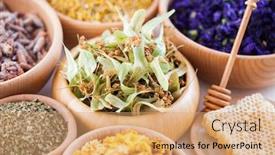  Presentation with alternative medicine - Presentation having bowls full of different herbs and tea - alternative medicine background and a coral colored foreground
