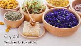  Presentation with alternative medicine - Slides consisting of bowls-full-of-different-herbs background and a coral colored foreground