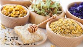 Presentation with alternative medicine - Colorful slides enhanced with bowls-full-of-different-herbs backdrop and a coral colored foreground