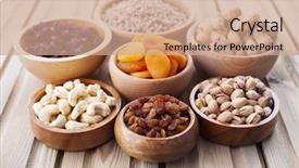  Presentation with healthy eating - Audience pleasing slide deck consisting of bowls full of dried fruits - healthy eating backdrop and a coral colored foreground