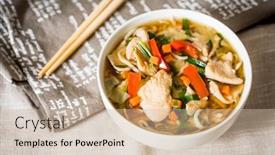  Presentation with chopstick - Presentation design with bowls of asian soup noodles background and a soft green colored foreground