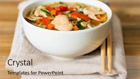  Presentation with chopstick - PPT layouts featuring bowls of asian soup noodles background and a soft green colored foreground