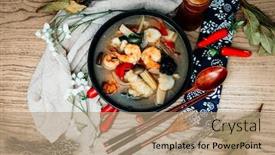  Presentation with chopstick - PPT layouts consisting of bowls-of-asian-soup-noodles background and a coral colored foreground