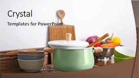  Presentation with kitchen - Colorful slide deck enhanced with bowls on table in kitchen backdrop and a sky blue colored foreground