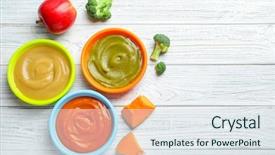  Presentation with baby food - Slides featuring bowls with baby food background and a sky blue colored foreground