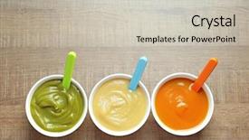  Presentation with baby food - Colorful PPT theme enhanced with bowls with baby food backdrop and a soft green colored foreground