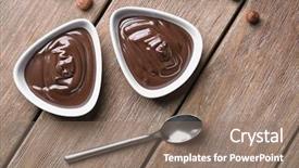  Presentation with chocolate nuts - PPT theme with bowls with delicious chocolate sauce background and a coral colored foreground