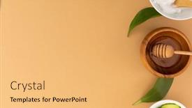  Presentation with foods - Presentation design consisting of bowls-with-yoghurt-cucumber background and a yellow colored foreground