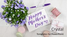  Presentation with happy mothers day - Presentation design featuring creative text box - happy mother's day postcard background and a light gray colored foreground