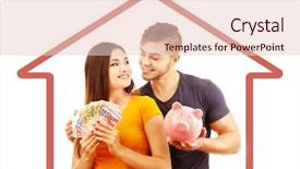  Presentation with pig - PPT theme with box and banknotes on picture background and a lemonade colored foreground