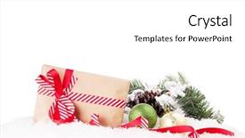  Presentation with christmas gift wrap - Slides having box and decor in snow background and a  colored foreground