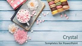  Presentation with coffee chocolate - Beautiful theme featuring box and marshmallow in coffee backdrop and a sky blue colored foreground