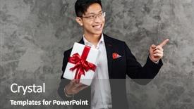  Presentation with asian nurse helps a man - Presentation theme having box and pointing finger away background and a  colored foreground