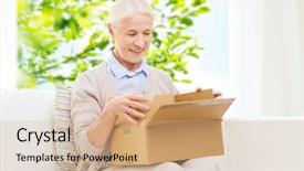  Presentation with shipping - Slides enhanced with box at home over green background and a coral colored foreground