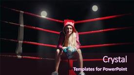  Presentation with sportswoman boxing woman - Slide deck with box gloves sitting on ring background and a wine colored foreground