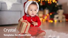  Presentation with baby christmas - Colorful presentation design enhanced with box in decorated for christmas backdrop and a coral colored foreground