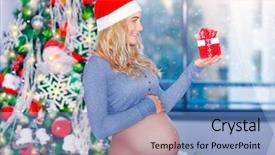  Presentation with pregnant woman in hospital - PPT theme having box in hand enjoying quiet background and a teal colored foreground