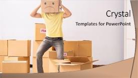  Presentation with man head in hands - Amazing PPT theme having box instead of his head backdrop and a sky blue colored foreground