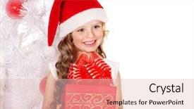  Presentation with child tree - Colorful presentation enhanced with box near white christmas tree backdrop and a lemonade colored foreground