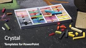 Presentation with art supplies - Colorful slide set enhanced with box of chalk art supplies backdrop and a dark gray colored foreground
