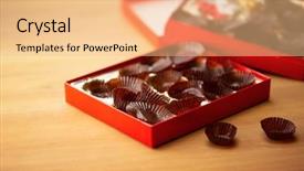  Presentation with aesthetic sweets - Audience pleasing PPT theme consisting of box of chocolates or confectionery backdrop and a coral colored foreground