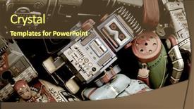  Presentation with toys clay - Colorful theme enhanced with vintage retro futuristic - box of old toys backdrop and a tawny brown colored foreground