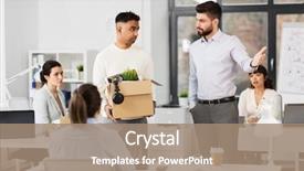  Presentation with loss - Cool new presentation design with box of personal stuff leaving backdrop and a coral colored foreground