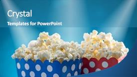  Presentation with blue eyes technology close up - Theme enhanced with box of popcorn on blue background and a teal colored foreground