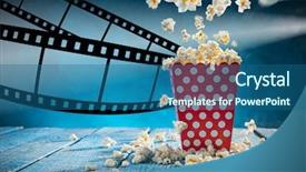  Presentation with popcorn - Beautiful slide deck featuring box of popcorn on blue backdrop and a ocean colored foreground