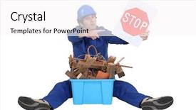  Presentation with hazardous - Colorful PPT theme enhanced with hazardous materials - builder sat by box backdrop and a white colored foreground