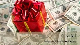  Presentation with an open gift box - Presentation theme enhanced with box on heap of 100 background and a  colored foreground