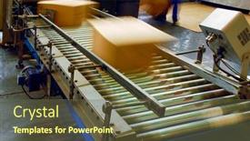  Presentation with factory machine - Colorful PPT theme enhanced with box-packing-machine-with-conveyor backdrop and a tawny brown colored foreground