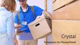  Presentation with blue - Audience pleasing PPT layouts consisting of box to recipient - courier service backdrop and a  colored foreground